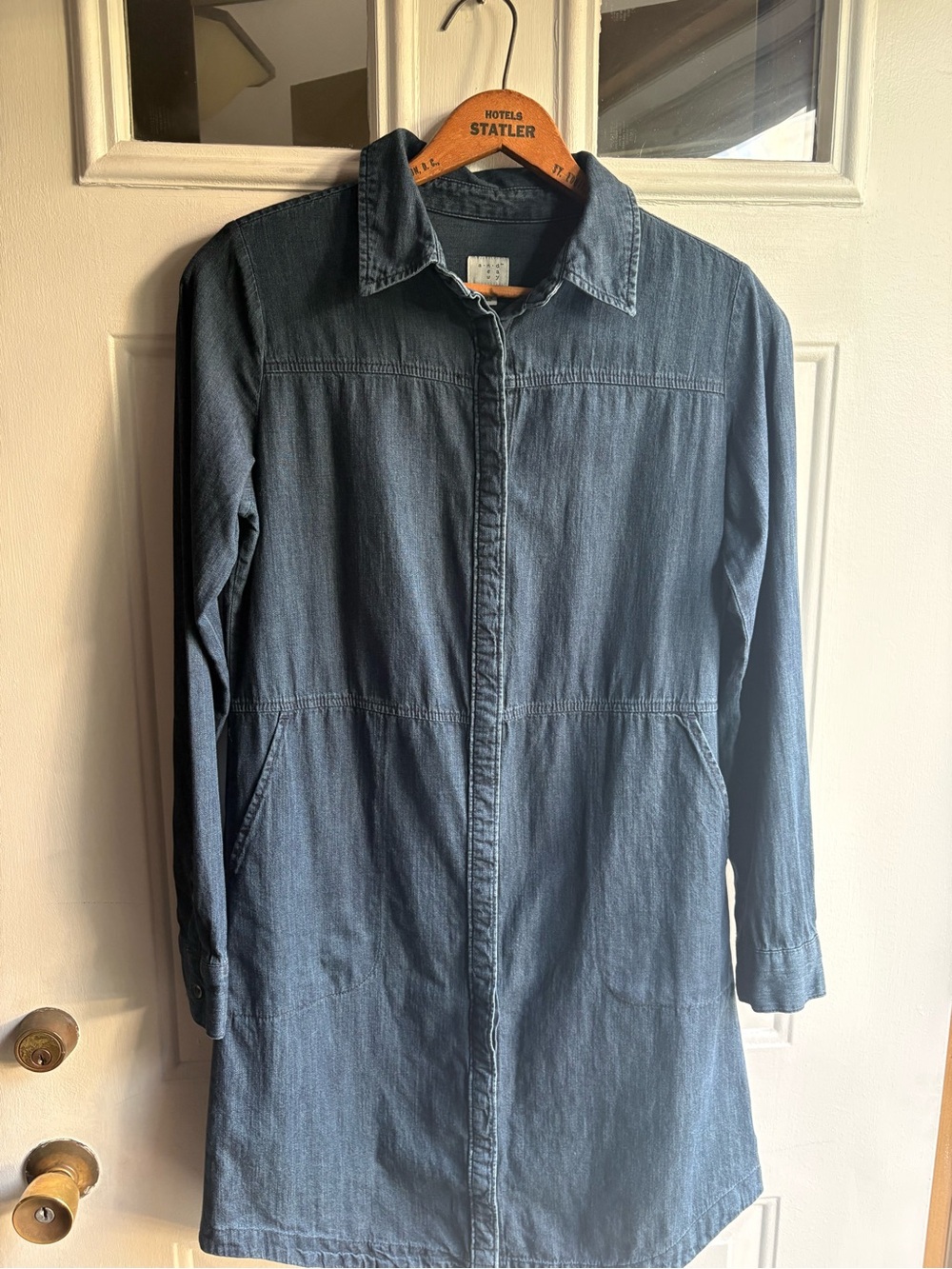 A New Day Women’s S 100% Cotton Long Sleeve Blue Dress Button up with Pockets